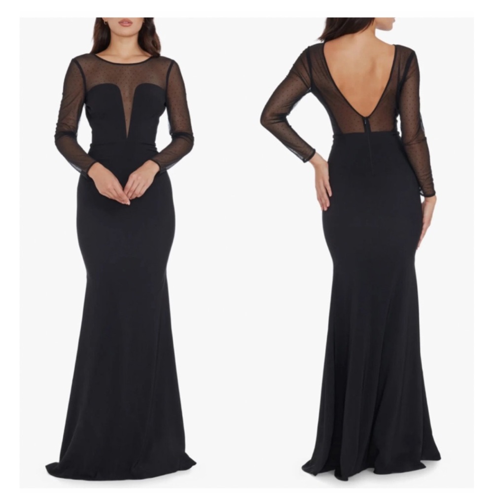 Dress The Population Beaded Illusion Bodice, Jersey Gown, Sz XL, New, Black